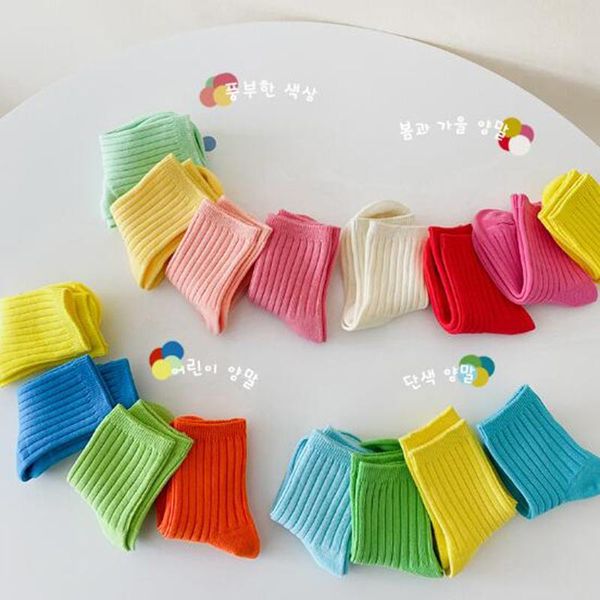 

socks kids baby boys girls candy color autumn winter boy girl mid-calf length sock short, Pink;yellow