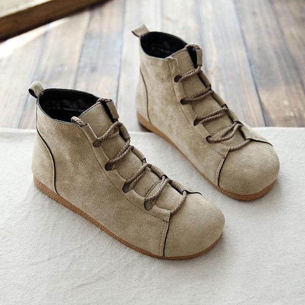 

mori retro soft bottom short boots japanese casual round head flat ankle student suede warm women's, Black