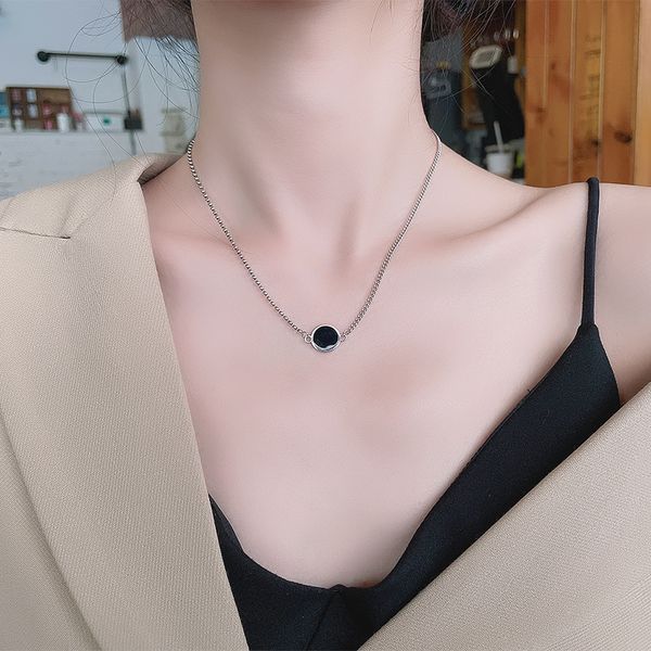 

chaosheng s925 sterling silver double-sided drop glue round brand five pointed star necklace simple minority design versatile clavicle chain