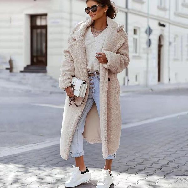 

women's wool & blends khaki x-long oversized coat women long sleeve single button elegant office lady high street winter keep warm oute, Black