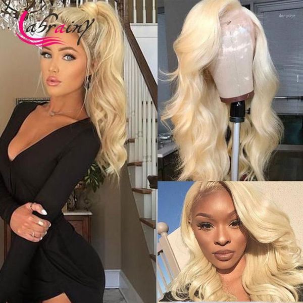 

water wave hd transparent ombre 613 blonde lace frontal wigs 13x6 glueless pre plucked body front human hair wigs1, Black;brown