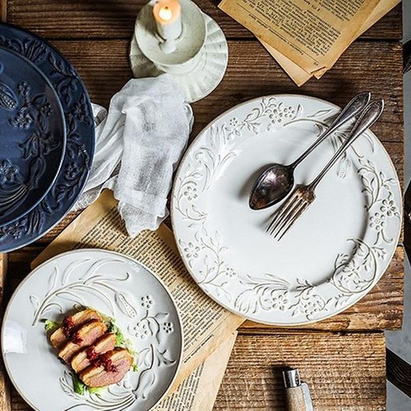 

dishes & plates european ceramic antique handmade embossed steak plate kitchen tableware porcelain dessert dish simple creative salad
