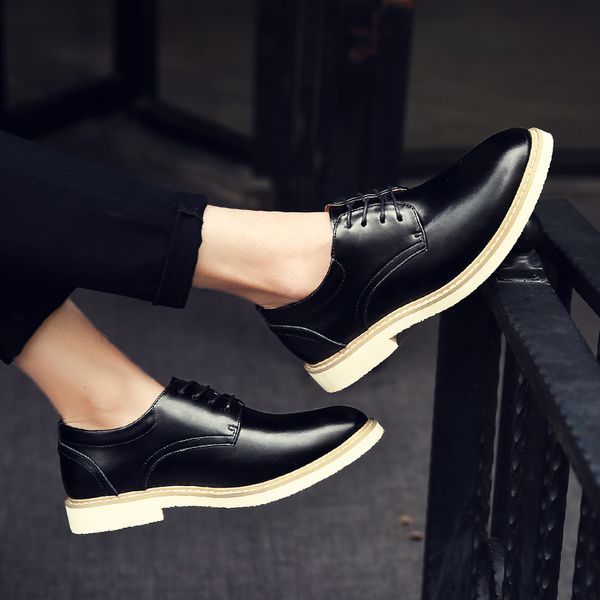 

dress shoes men's genuine leather formal lace up flats business oxfords fashion comfortable retro elegant work footwear hvyr, Black