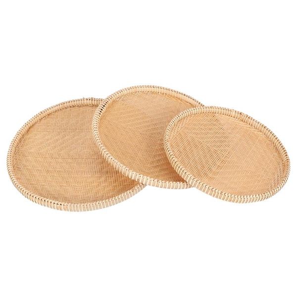 

sieve handmade bamboo weaving wicker storage basket fruit dish chinese style toy rattan kitchen organizer, 3pcs baskets