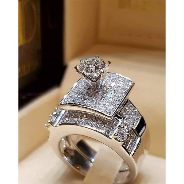 

sterling silver moissanite ring for women wedding bridal sets fine jewelry luxury diamond bohemia set cluster rings, Golden;silver
