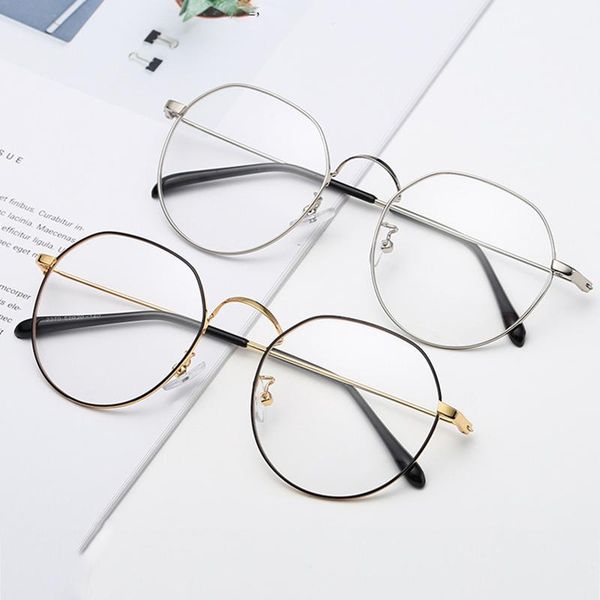 

fashion sunglasses frames 2021 classic vintage glasses frame round lens flat mirror simple metal women/men alloy, Black