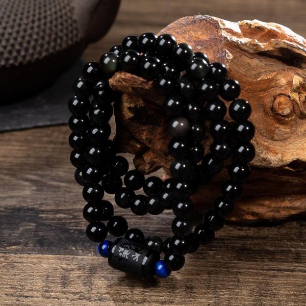 

tennis natural obsidian stones transport luck beaded wrap bracelets lover romantic jewelry 6mm for women, 8mm man round 6926, Golden;silver