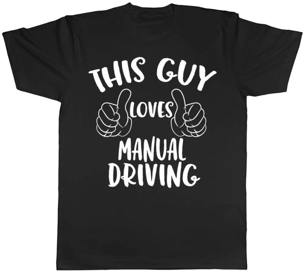 

this guys loves manual driving mens short sleeve t-shirt, White;black