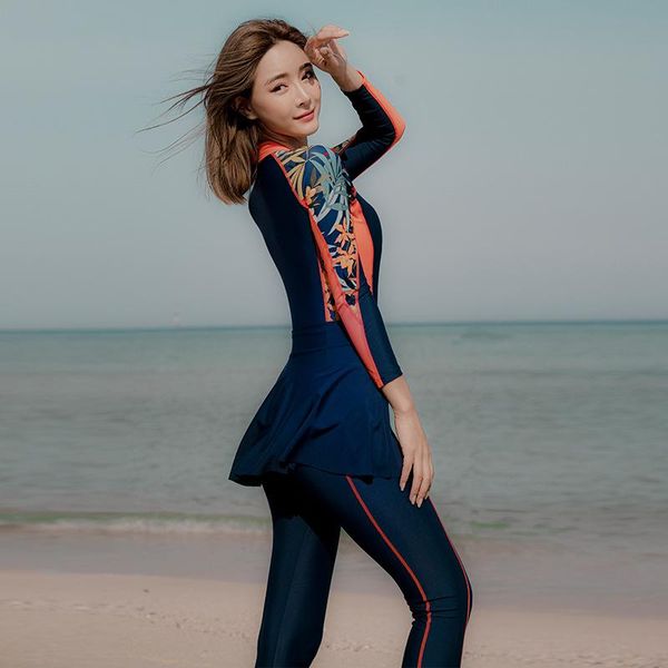 

one-piece suits 2022 female swimsuit one piece long-sleeved trousers skirt two pieces zipper sun protection suit