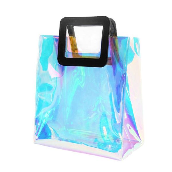 

wholesale 500pcs/lot fashion shiny transparent pvc holographic bag with custom logo lady travel makeup tote pouch gift wrap