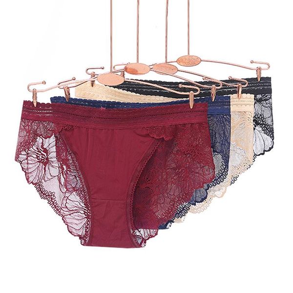 

women's panties zjx 3pcs/set seamless women lace thong ice silk lingerie for nylon briefs girls low-rise underwear l xl, Black;pink