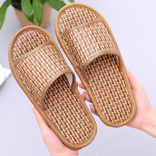 

new men summer slippers indoor rattan male slippers non-slip bamboo woven models home wooden floor slippers, Black