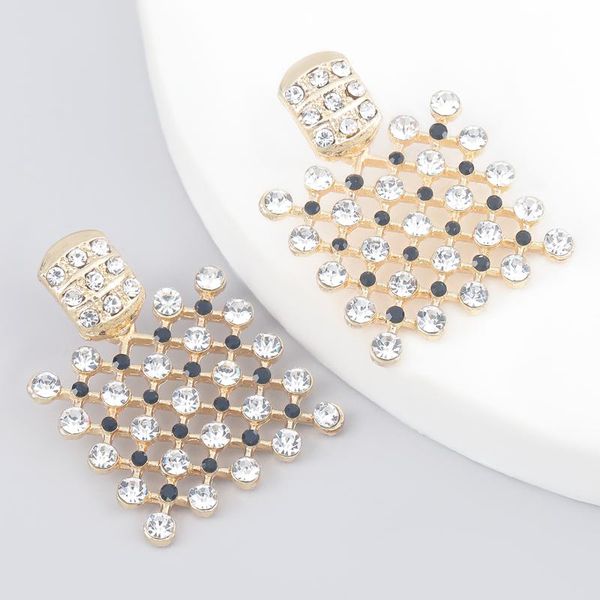 

dangle & chandelier fashion metal hollow square rhinestone earrings women's exaggeration drop banquet jewelry accessories, Silver