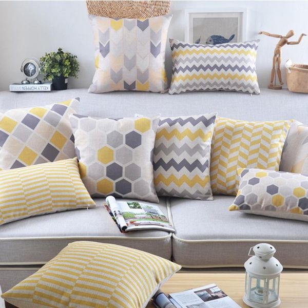 

nordic style geometric yellow stripe series print pillowcase sofa cushion cover room decorative hugging pillow case 45x45cm