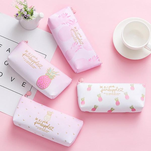 

pencil bags pink pineapple case cosmetic bag makeup pouch pencils box