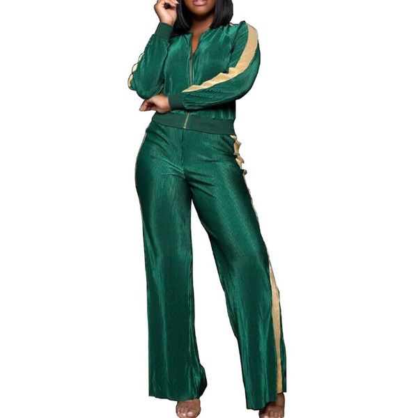 

women's two piece pants yjsfg house 2pcs tracksuit women zip up +wide leg striped side clothes 2 set outfits, White