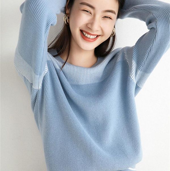 

women's sweaters knitted splicing winter pullovers women oversized warm long sleeve loose thickened sweater, White;black