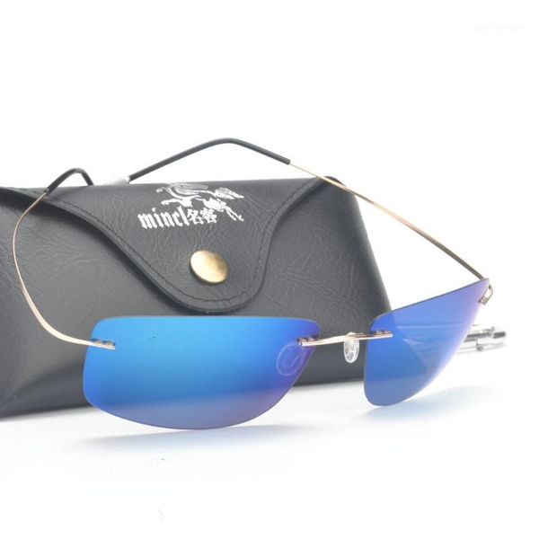

sunglasses mincl/men rimless titanium frame polarized with case anti - uv men's fashion fml, White;black