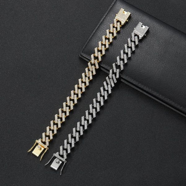 

link, chain 15mm 8inch hip hop crystal cuban link bracelet iced out bling ab017, Black
