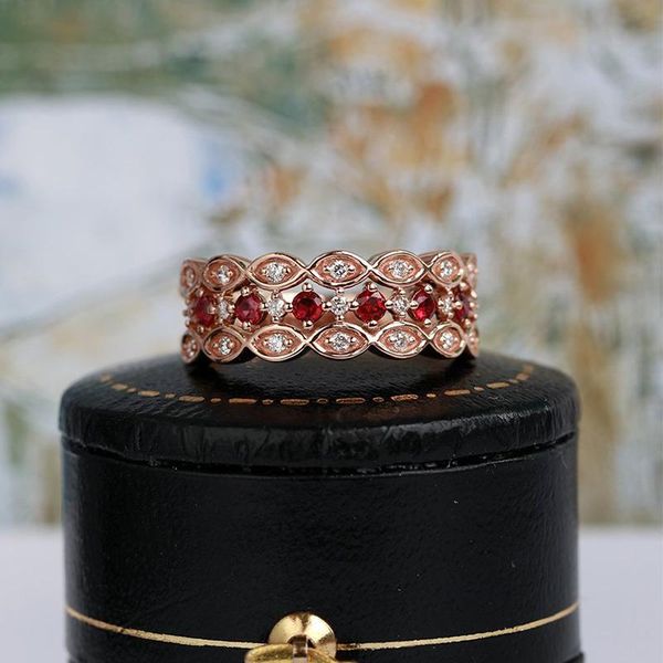 

cluster rings european and american princess rose gold ring ruby engagement ladies noble elegant jewelry delicate romantic gift, Golden;silver