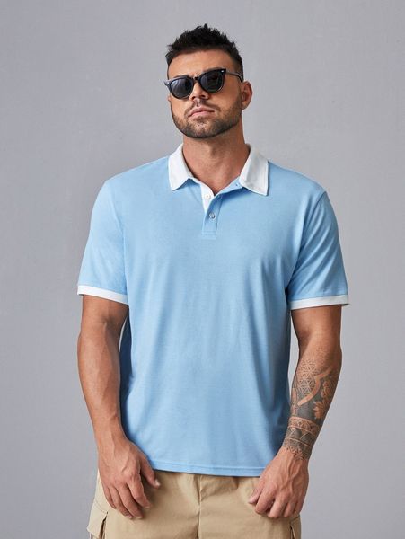 

extended sizes men contrast collar polo shirt 67q5#, White;black