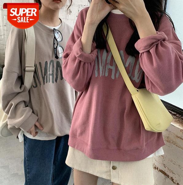 

[huang zheng] basic crew neck letters printed david women's korean bf style casual ladies w81416 #9n06, Black;gray