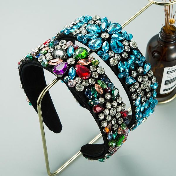 

baroque full geometric crystal headband for woman elegant sparkly rhinestone padded princess hairband girls party hair accessory clips & bar, Golden;silver