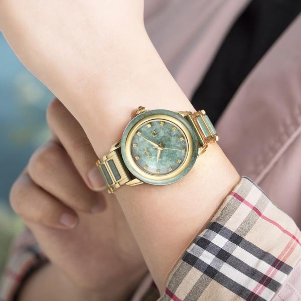 

wristwatches 2021 direct selling goffel emerald calendar room gold transparent automatic mechanical watch steel belt waterproof couple, Slivery;brown