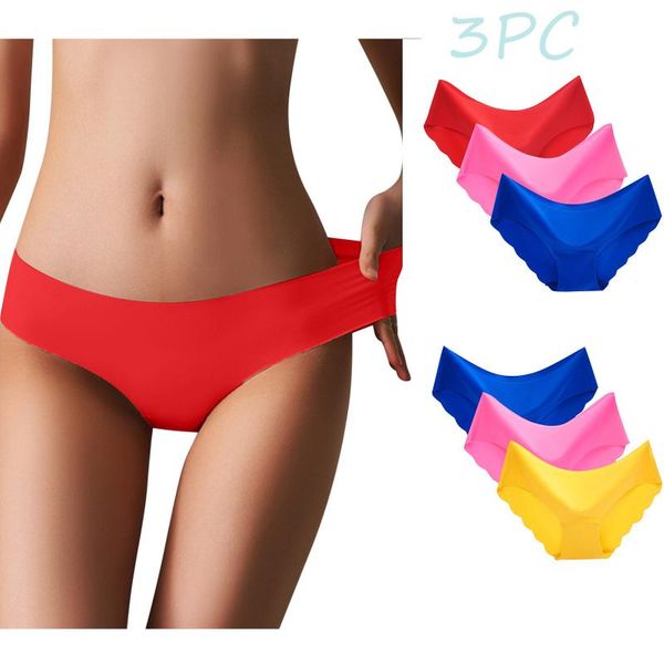 

women's panties 3pcs women's seamless solid color ultra-thin underpants low-rise ruffles briefs lingerie female underwear, Black;pink