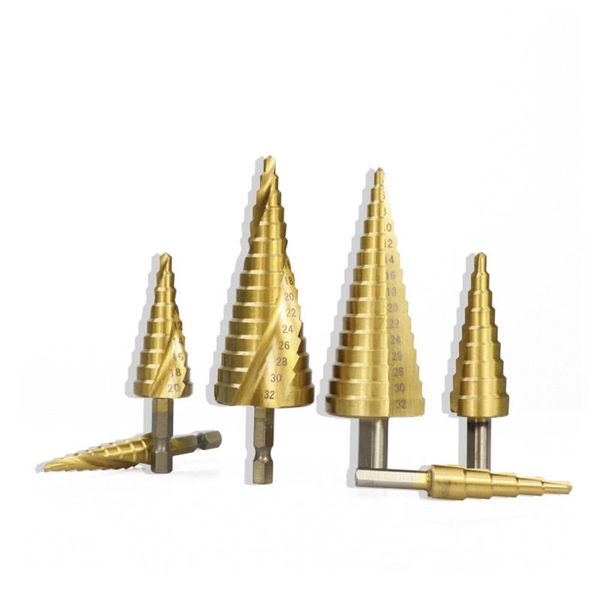 

4-32mm titanium coated pagoda shape step drill bit hss triangle shank hole cone professional bits