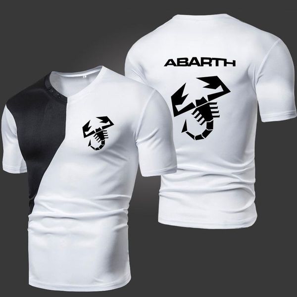 

men's polos 2021 summer abarth t-shirts solid color splicing casual breathable sports slim fitting short sleeve v-neck spotswear, White;black