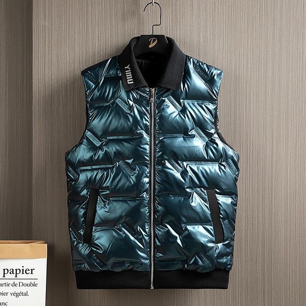 

men's vests warm down vest coats fashion solid color mens white duck waistcoat casual sleeveless zipper outwear male trendy, Black;white