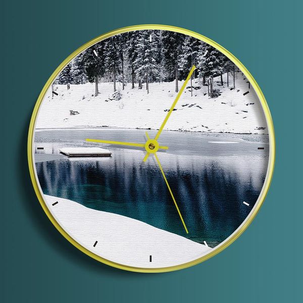 

wall clocks snow scene clock living room kitchen modern design nordic household fashion silent simple art watch home decor 12 inch