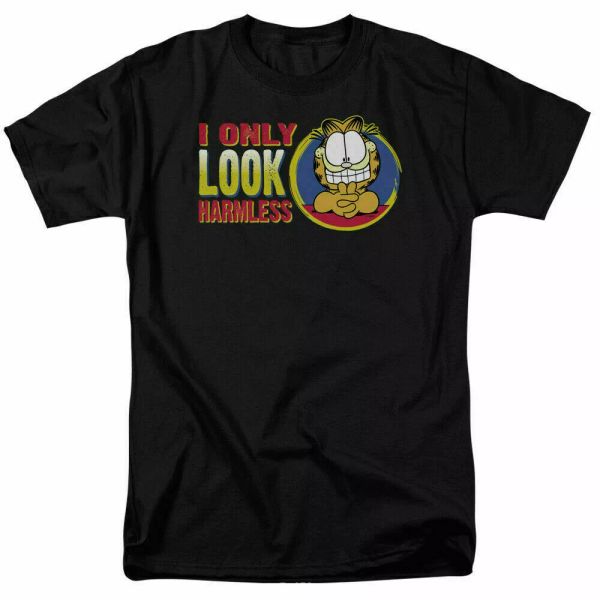 

garfield i only look harmless t shirt licensed comic book tee black, White;black