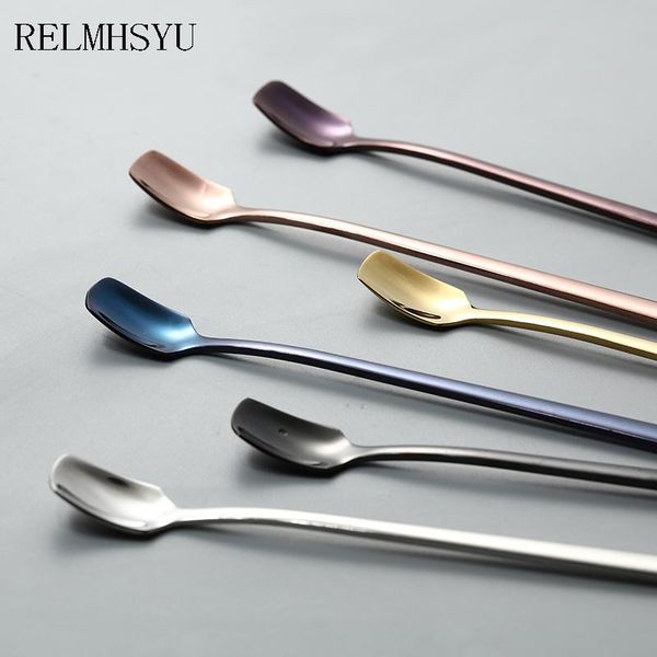 

spoons 6pcs relmhsyu 304 stainless steel square ice dessert long handle korean coffee spoon