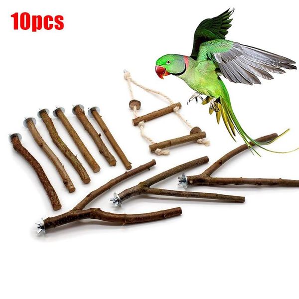

10pcs pet bird parrot climbing wooden ladder swing stand bite chew hanging cage toy products for small animals cages