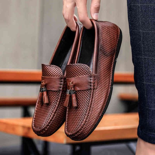 

dress shoes genuine leather penny loafers men 's breathable casual driving slip on moccasins flats footwear u9vv, Black