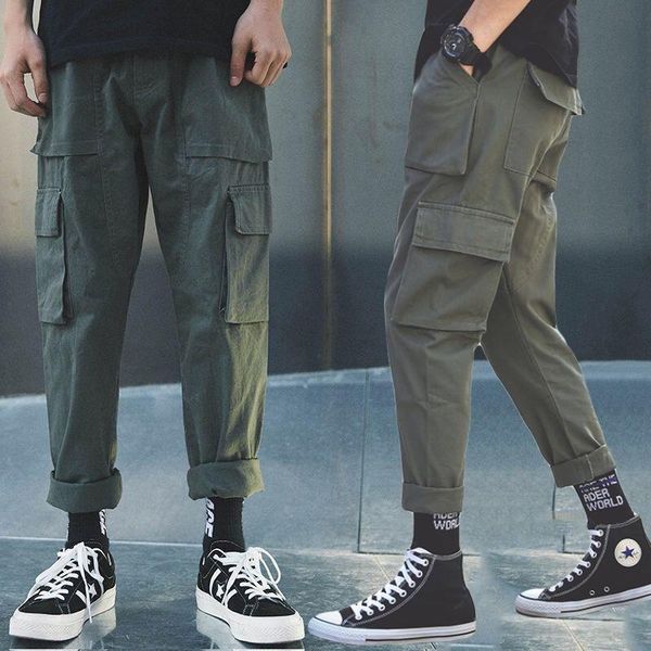

men's pants man autumn hip-hop trendy overalls pant korean fashion male students wild casual trousers streetwear men clothes, Black