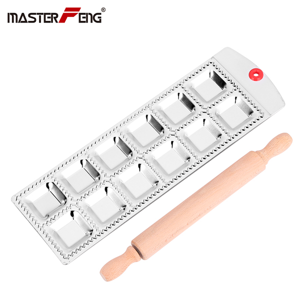 

square ravioli press maker dumpling making cutter aluminum mold tray pasta tool plate with a rolling pin mf-12sq baking & pastry tools