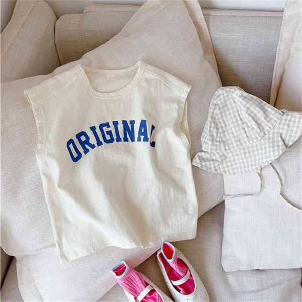 

summer arrival girls fashion letter t shirt kids sleeveless clothes 210528, Blue