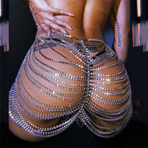 

stage wear 2021 shiny crystal body chain package hip skirt women handmade rhinestones party nightclub shorts outfits xs2776, Black;red