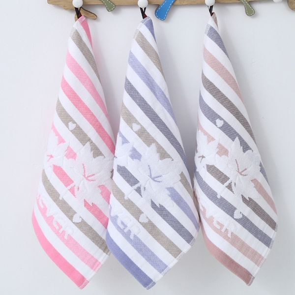 

handkerchiefmaple leaf eternal jacquard with hook small square kindergarten baby face wash towel water absorption double-layer yarn pure cot, Blue;white