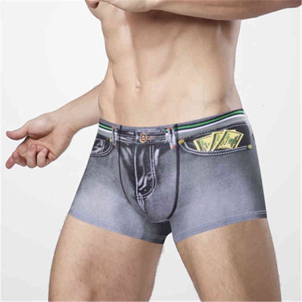 

underpants mens imitation jeans printing panties underwear fashion trend elasticity middle waist boxer briefs male plus size personality yv1, Black;white