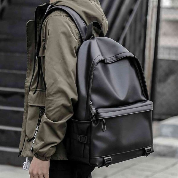 

fashion men leather backpacks black school bags for teenagers boys college book bag lapmochila masculina