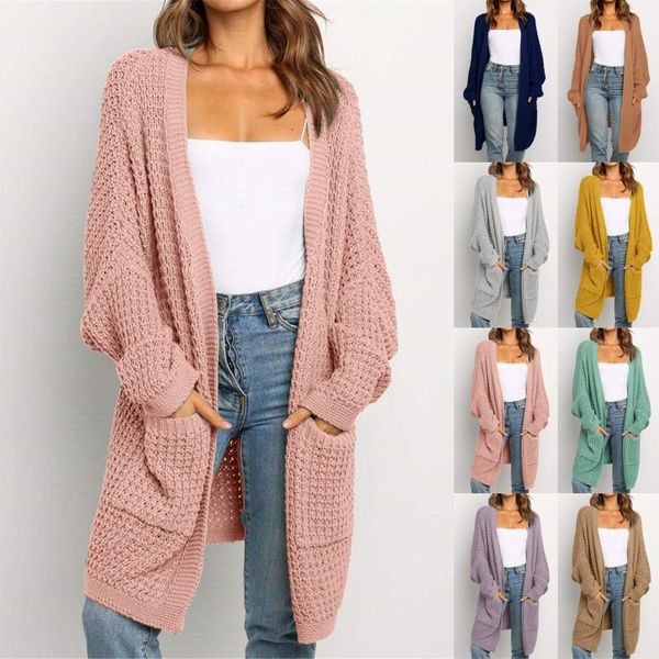 

womens cardigan sweater knits patchwork long sleeve open front 2021 autumn winter knitted sweaters coat jackets women pockets, White