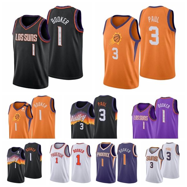 

2021 men basketball jerseys devin 1 booker chris 3 paul high quality, Black