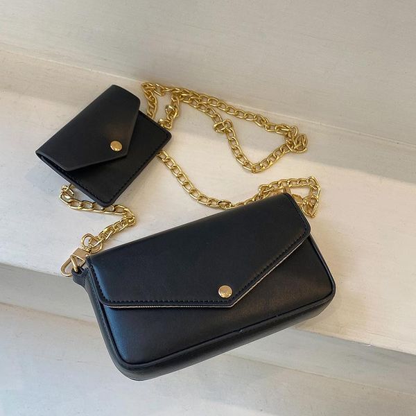 

shoulder bags women bag metal chain purse 2 pc set leather for 2021 fashion mini crossbody belt