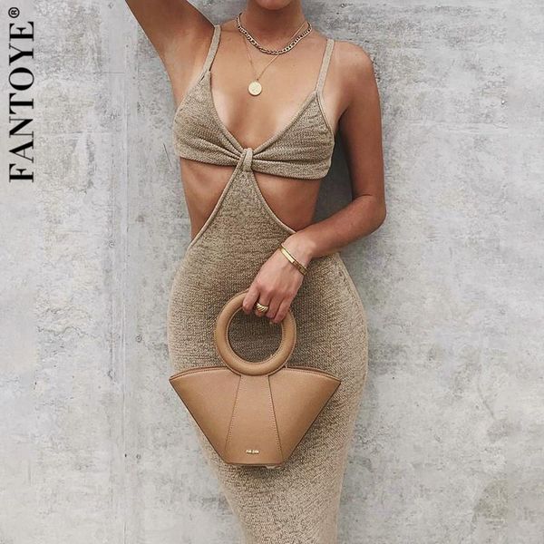 

fantoye solid spaghetti strap maxi dress women v-neck hollow out bodycon dresses partywear 2021 spring backless vestido casual, Black;gray