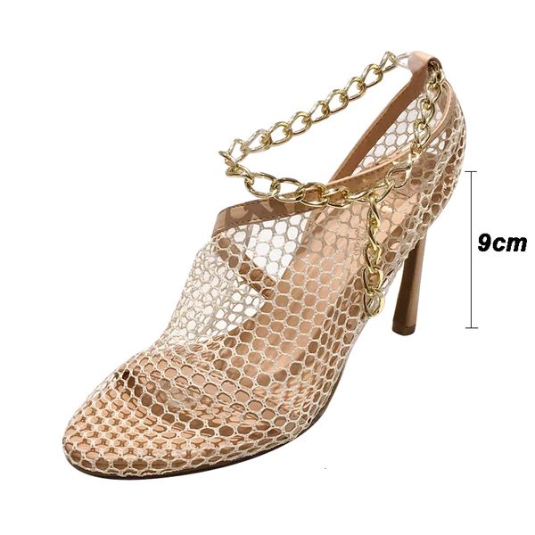 

sandals chain design breathable mesh women pumps fashion hollow out high heels elegant summer office ladies shoes black white axe8