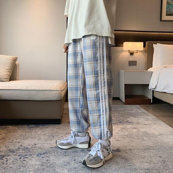 

men's pants 2021 men plaid loose harajuku vintage harem overalls mens full print korean joggesr male streetwear hip hop sweatpants, Black